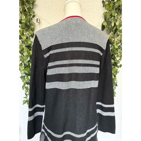 Anne Klein Cotton Acrylic Blend Black White Red Plaid Open Cardigan Sweater - Picture 10 of 12